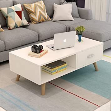 White Coffee Table with Single Drawer & Open Cubby