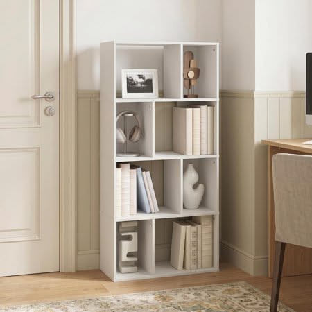Modern Tall Bookcase with Open Storage Compartments