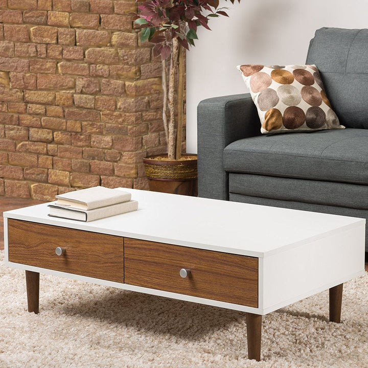 2-Drawer Rectangular Center Table with Tapered Legs