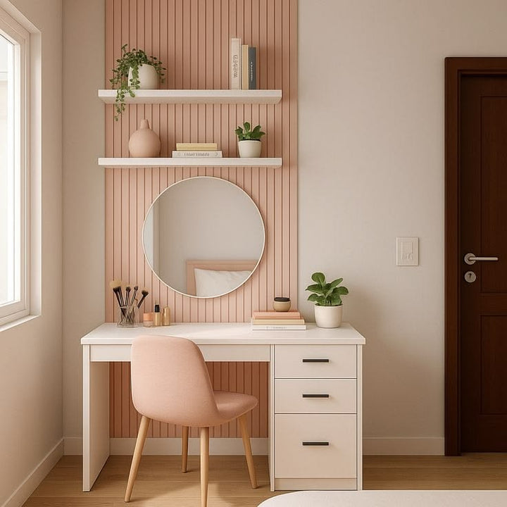 White Writing Desk with Matte Black Bar Pulls & 3 Drawers
